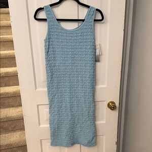 Tees by Tina Sky Blue Textured skin tight Midi Dress